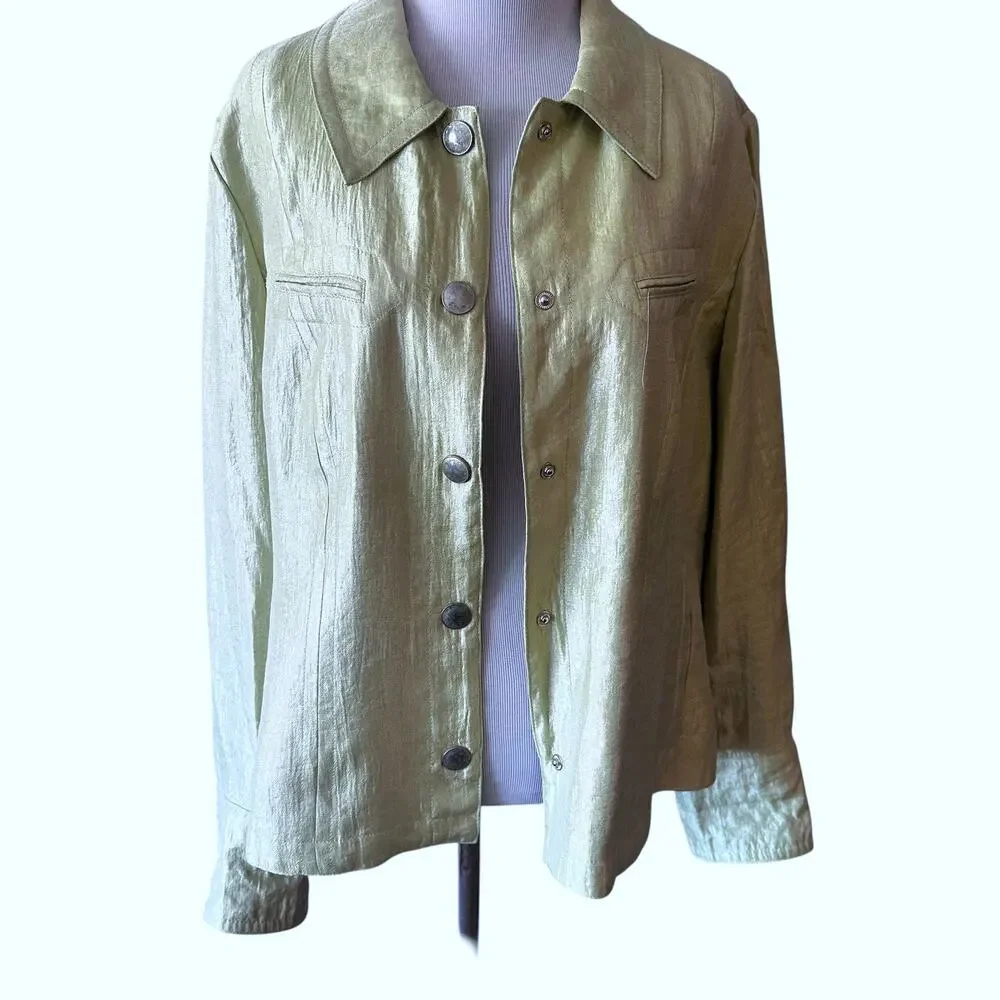 Tribal Iridescent Snap Jacket Womens Sz 14 Celery Green Casual Topper XL